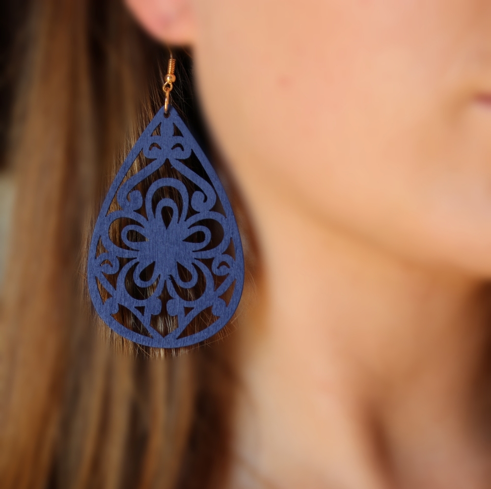 *2 for $15* Cobalt Blue Light Wood Drop Earrings